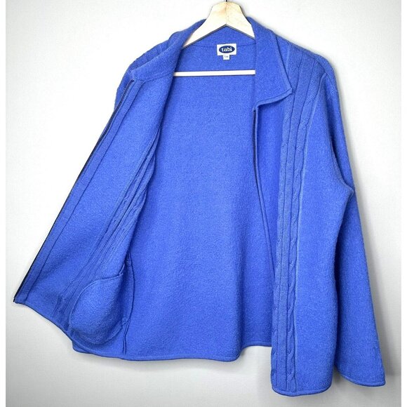 Tabi Womens Cardigan Sweater 100% Wool Grandma Full Zip Long Sleeve Blue Large - Picture 3 of 10